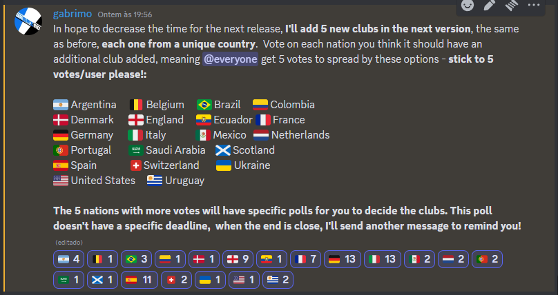 Discord poll on the next clubs of the tool!