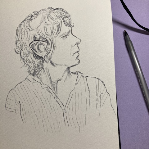Ballpoint Pen Sketch of Bilbo 🌿
