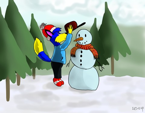 Alex the Fox making a snowman (gift)