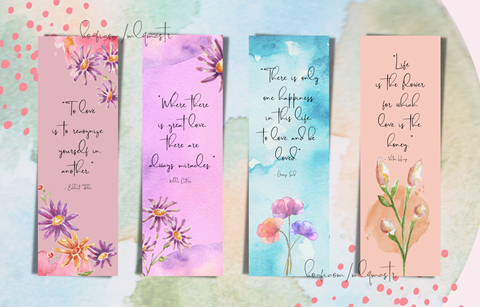 Set of 4 Editable/Printable Watercolor Theme Love Quotes Bookmark ...