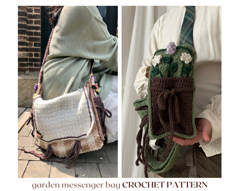 garden messenger bag // crochet pattern - red bean dream's Ko-fi Shop ...