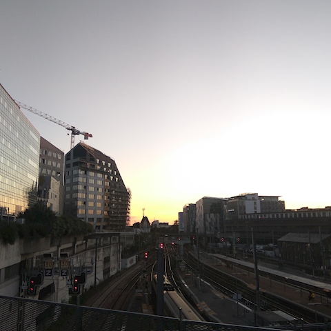 train station by sunset