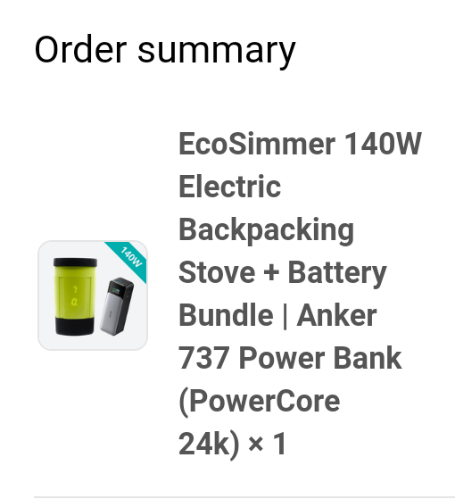 Purchased EcoSimmer 140W + Anker 737 Power Bank