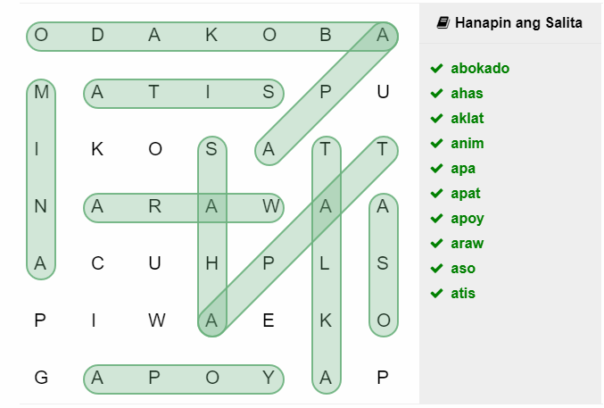 Hanapin ang Salita (Find the Word)-Filipino Words