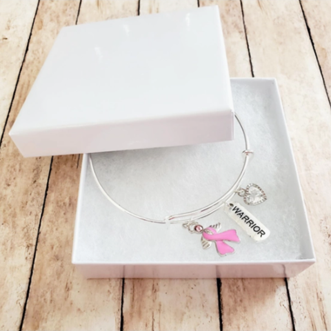 Silver Breast Cancer Awareness Charm Bangle