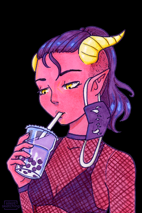 Demon Girl Drinks Boba Tea
