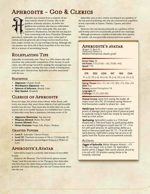 Aphrodite - God & Clergy - Dnd 5e - Angry Golem Games’s Ko-fi Shop 