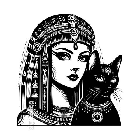 Cleopatra and Egyptian Cat Vector Illustration Artwork - Dgitalco's Ko ...