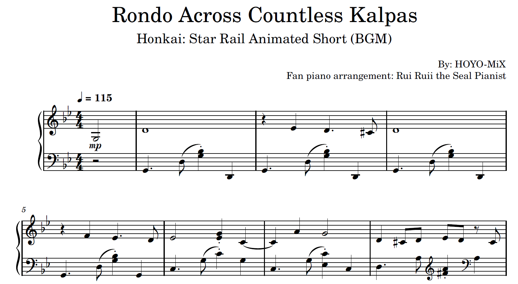 Rondo Across Countless Kalpas - Honkai Star Rail OST (Piano Sheets by ...