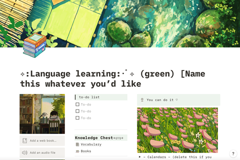 Green Theme Language Learning Notion Template