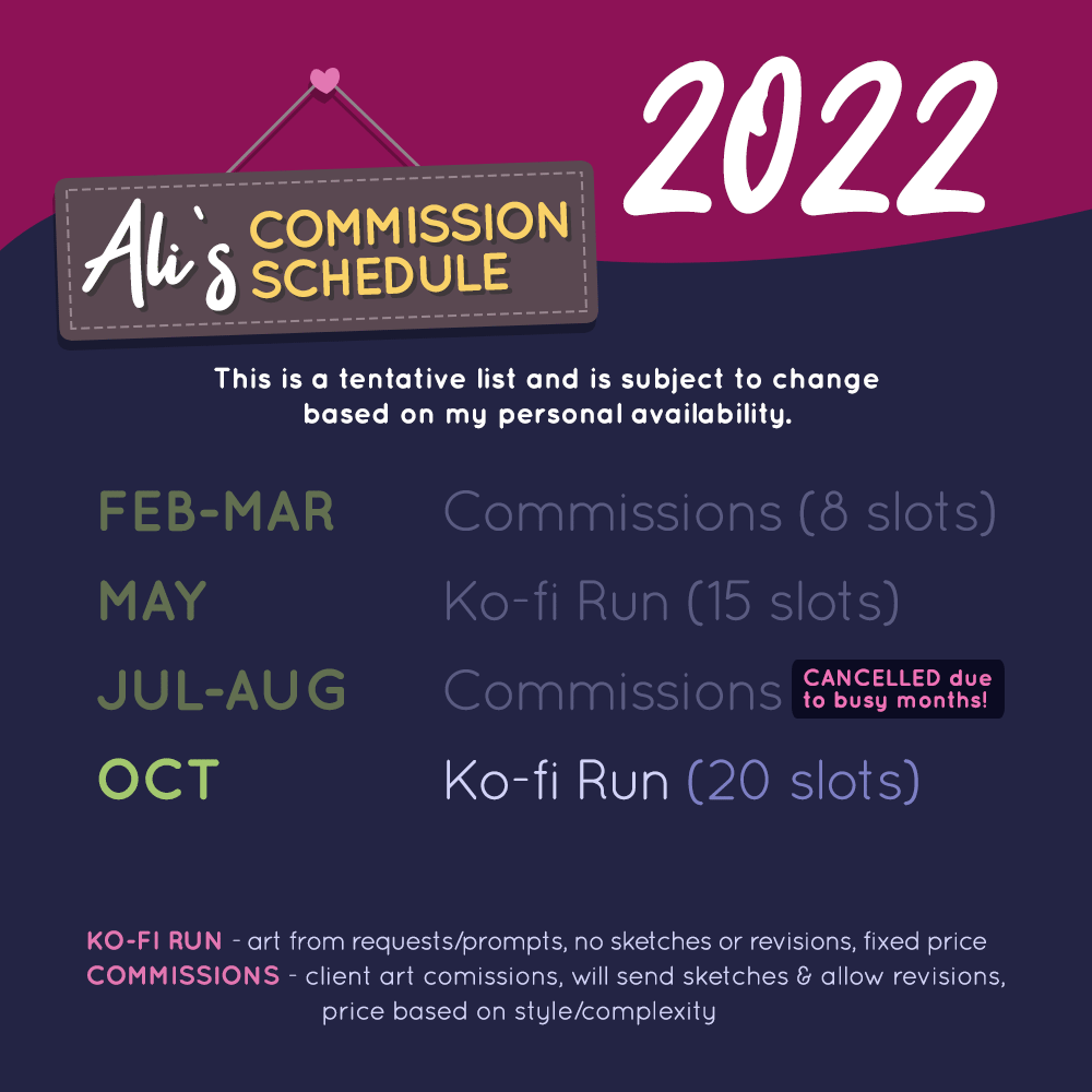 [UPDATED] Ali's 2022 Commissions Schedule