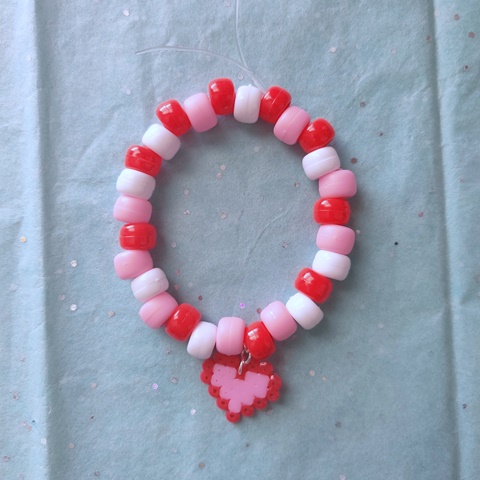 Red and White Clay Bead Bracelet