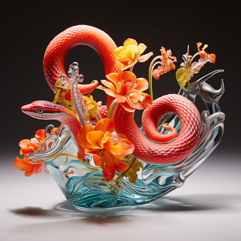 A Glass Snake & Flowers Sculpture created with AI
