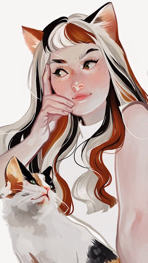 Wallpaper Calico Cat girl
