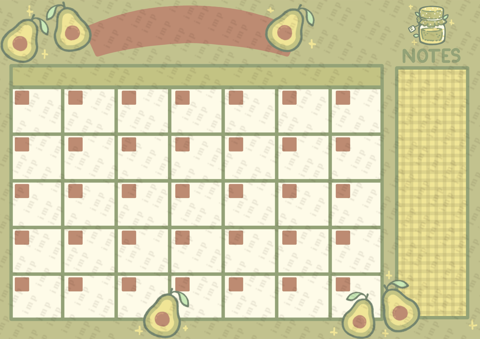 Aesthetic Undated Printable Avocado Calendar - imp's Ko-fi Shop - Ko-fi ...