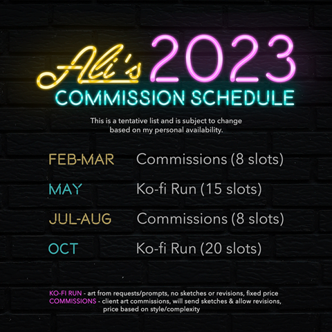 Ali's 2023 Commissions Schedule