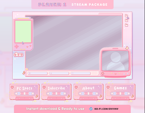 Rose Pink Modular Twitch Overlay - WanderingSoul's Ko-fi Shop - Ko