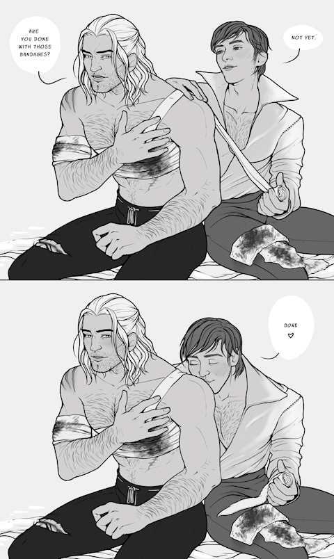 Jaskier taking care of his witcher 🐺🤍