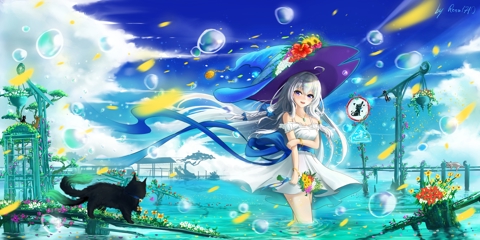 Anime illustration: Elaina in a blue world