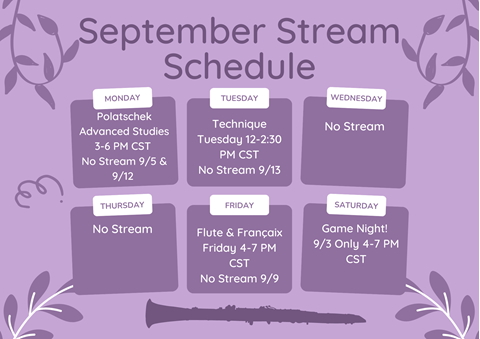 September Stream Schedule