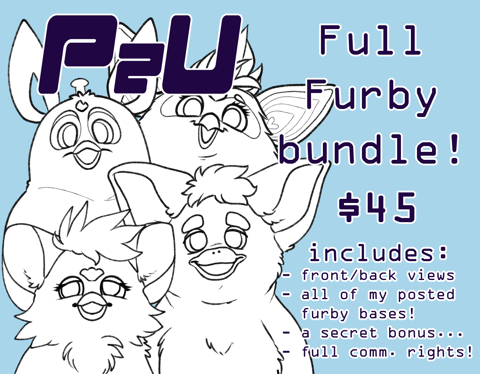 P2U Modern Furby Bundle - OKZOOMIES's Ko-fi Shop - Ko-fi ❤️ Where creators  get support from fans through donations, memberships, shop sales and more!  The original 'Buy Me a Coffee' Page.