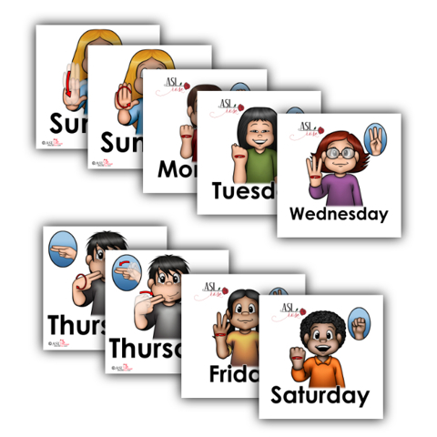 Days of the Week in ASL Chart Cards - ASLRose's Ko-fi Shop - Ko-fi ️ ...