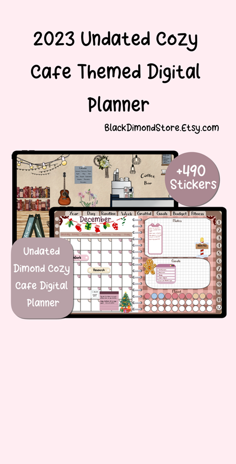 2023 Undated Cozy Cafe Themed digital Planner
