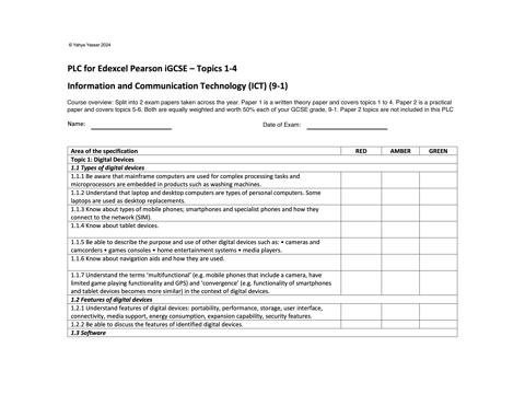 Pearson Edexcel iGCSE ICT – Free Personal Learning Checklist For Better ...