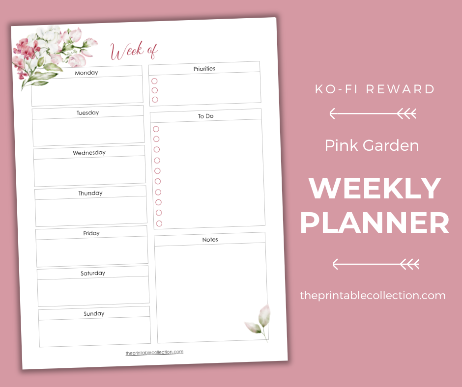Printable Pink Garden Weekly Planner