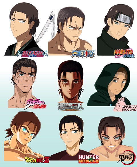 Eren in different anime style 