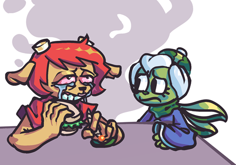 lammy eating a burger and smoking a joint w/ snowy