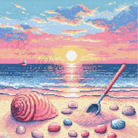 The Pastel Sunset On The Beach - Cross Stitch Pattern - Shyn Cross ...