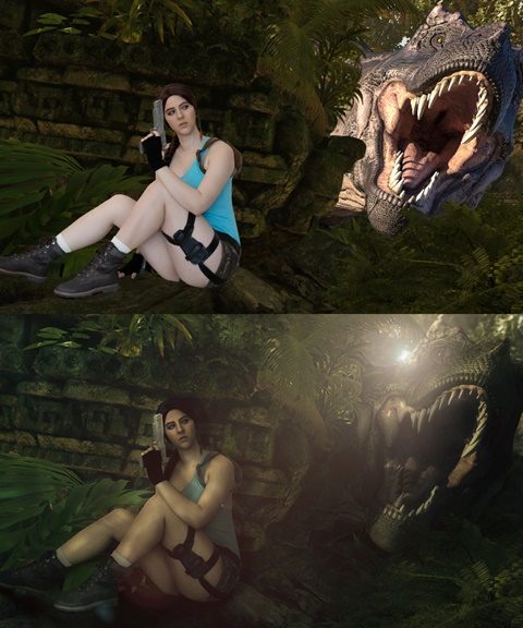 Lara hiding from T-Rex