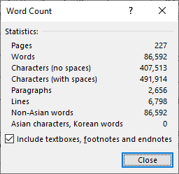 Artifact of the Dawn: Word Count Update