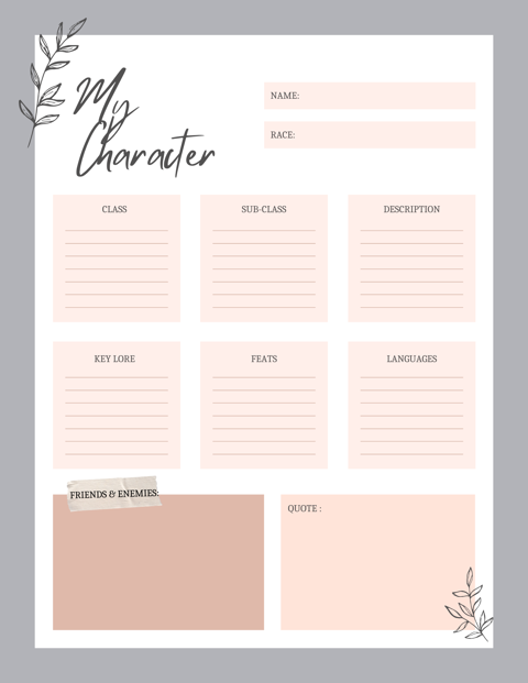 Pink Minimal Character Sheet