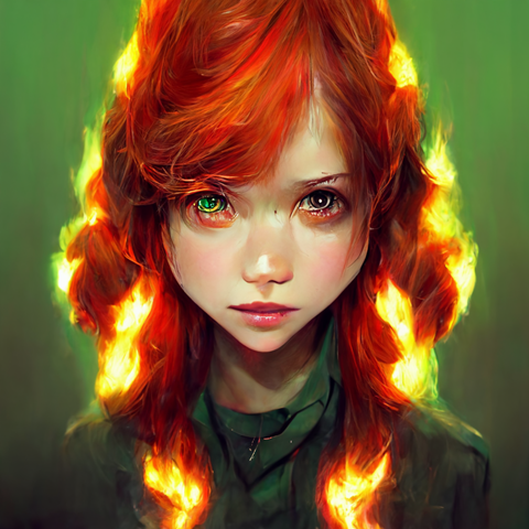 Anime Redhead Girl, Hair Made of Fire