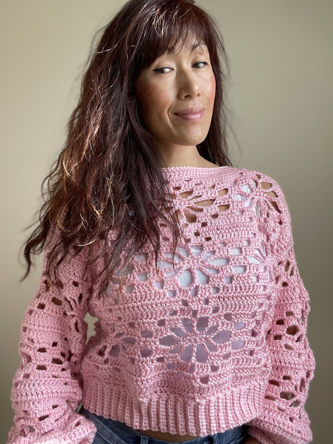 Pink Flower Crochet Sweater - momopot75's Ko-fi Shop - Ko-fi