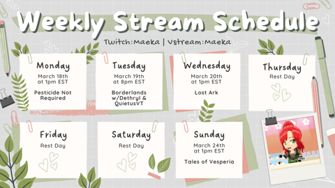 Stream Schedule for the Week