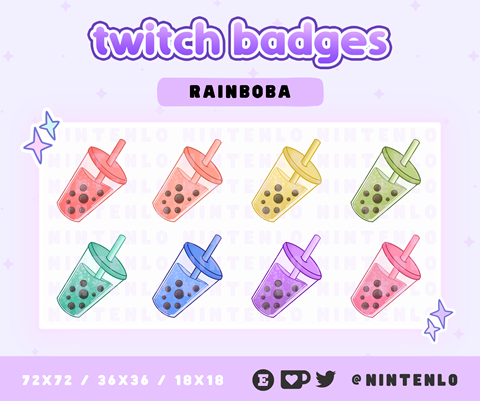 Cute Rainbow Boba (Rainboba) Badges