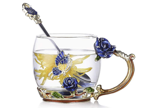 Luka Tech Enamels Butterfly flower Lead-free Glass Coffee Mugs Tea Cup ...