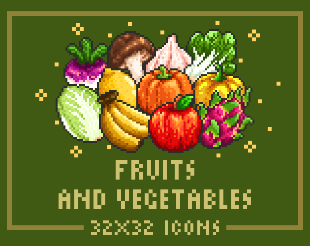 Fruits and Vegetables Pixel Art Icon Pack 