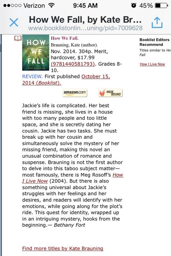 Booklist review of How We Fall