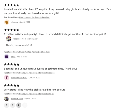 Reviews from Etsy! <3