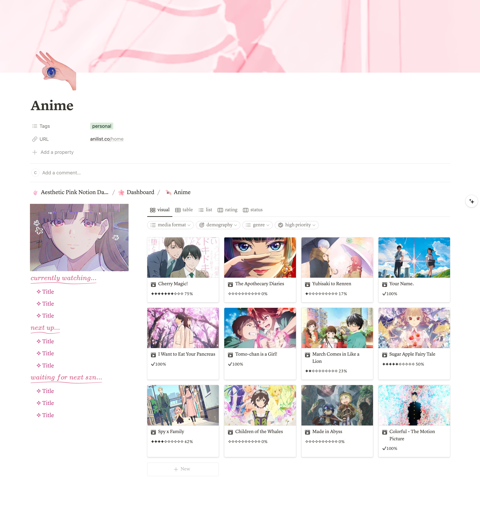 Aesthetic Pink Dashboard Notion Template