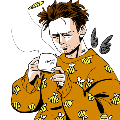 Castiel in a bee sweater for Roz!