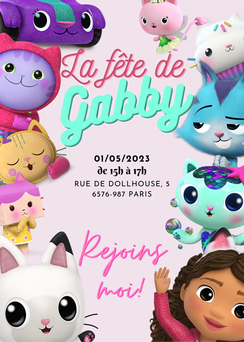 Invitation d'anniversaire numérique Gabby Dollhouse Gabby Dollhouse invite  E-inviter Invitation numérique Invitation de carte Anniversaire de fille -   France