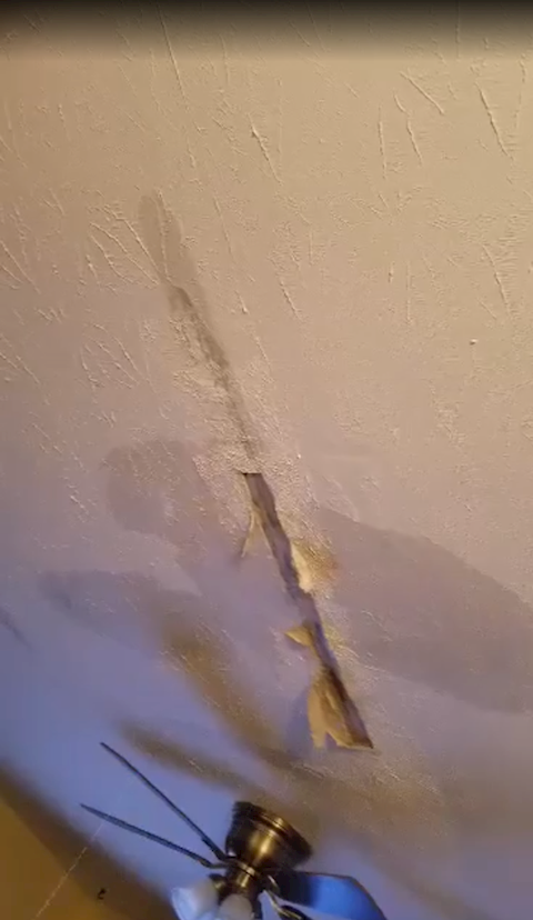 The ceiling damage from the water heater 