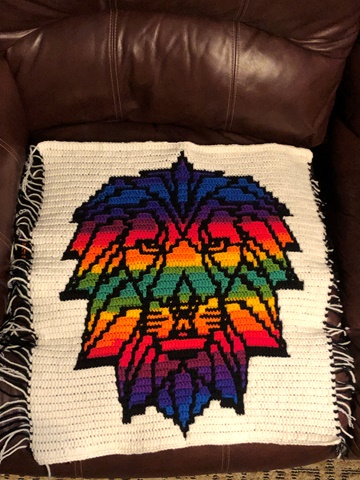 20” by 20” Crocheted Mosaic Lion! 🦁🌈
