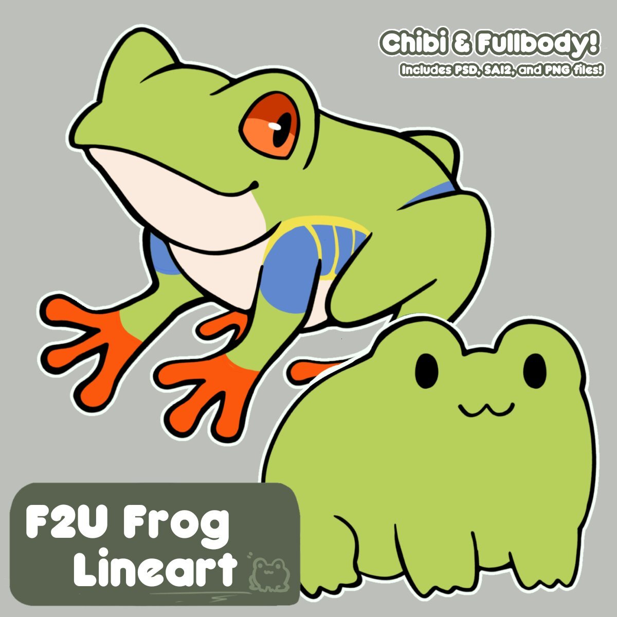 F2U Frog Lineart - Chibi & Fullbody