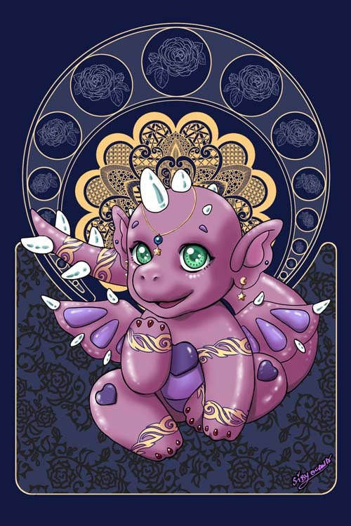 Chibi Pink Dragon Art Nouveau